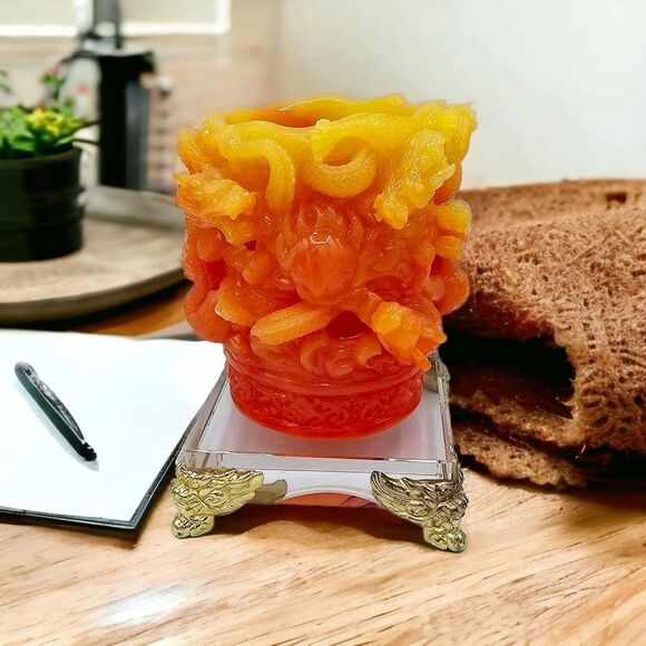 Dragon Decor Pencil Holder Vtg Chinese Stone Carving Desk Gift Year of Dragon - Picture 1 of 12